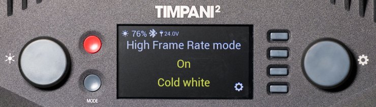 Mode fréquence d'images élevée avec blanc froid à l'arrière du Timpani 2. Ce réglage est disponible uniquement sur la lumière.